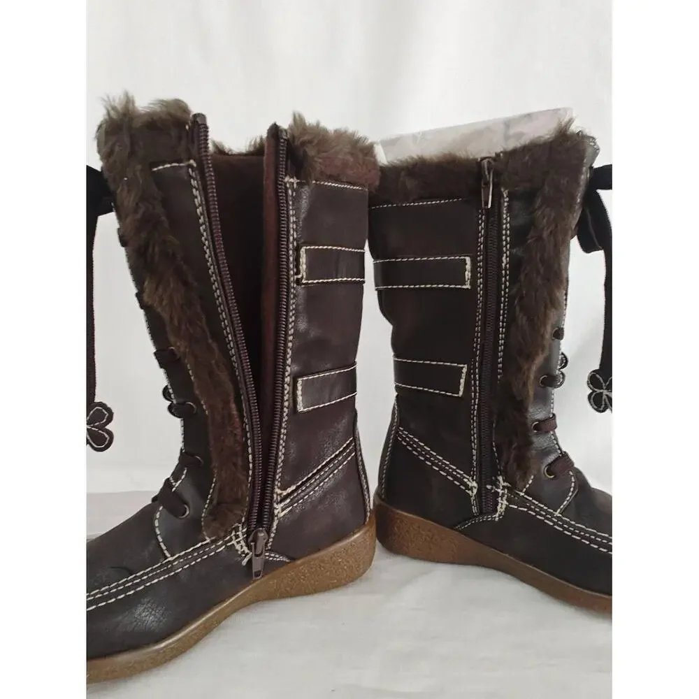 Rachel Shoes Winter Boots Fresno Brown Girls 13 New Lace‎ Up Faux Fur Warm